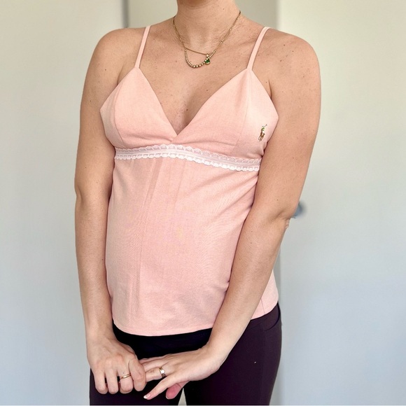 Ralph Lauren Tops - Reworked Ralph Lauren Coquette
Babydoll Lace-Trim Vest Top - Pastel Pink -Size S